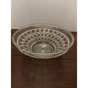 Vintage Indiana Windsor Clear Glass Bowl Cane and‎ Button Pattern 10.5"
